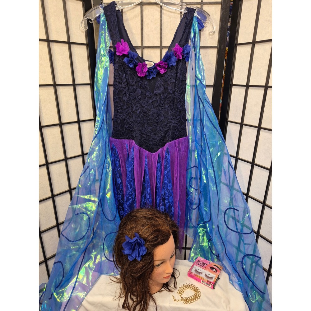 Whimdical luminous Fairy Costume Set Lace Dress Wings Lashes Jewelry Medium